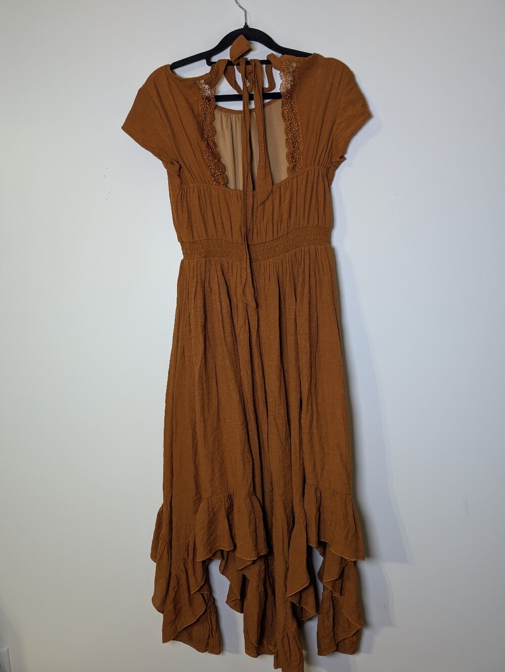 Mia Joy Boho Prairie Midi Dress Size 12 Open Back Cottagecore Romantic Rust - Picture 9 of 10
